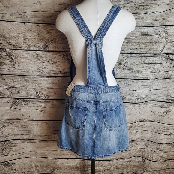 Vero Moda Denim Skirt Overalls Dungaree Light Wash Distressed Ripped Size XS - Picture 4 of 8